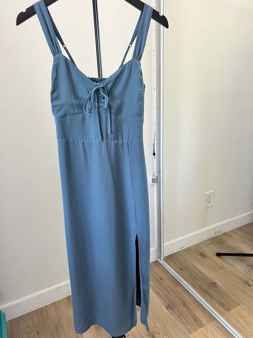 Abercrombie & Fitch Blue Strappy Midi Dress with Side Slit and Cinched Bust